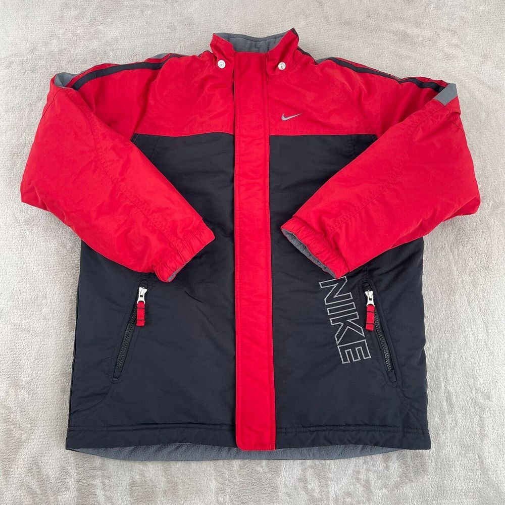 Vintage Nike Jacket Youth Large 14-16 Black Red Reversible Swoosh Large Logo Y2K